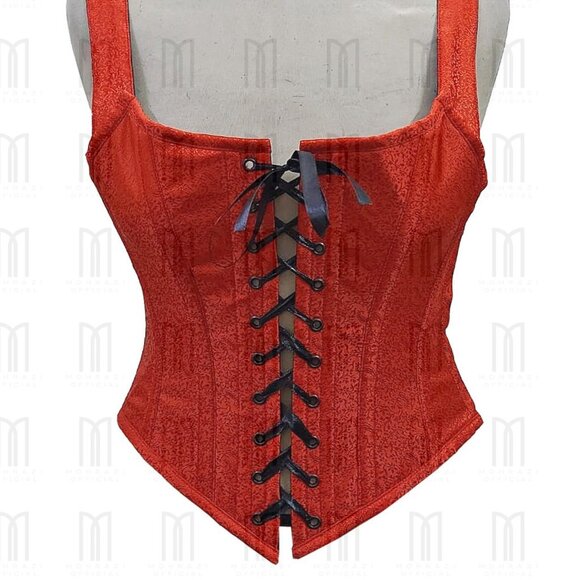 Fullbust Brocade Corset with Front & Back Lacing & Shoulder Straps - Picture 1 of 3